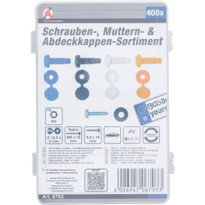 BGS Diy 6793 Schrauben-, Muttern- und Abdeckkappen-Sortiment | 400-tlg.