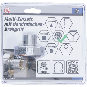 BGS Diy 70055 Multi-Einsatz | mit Handratschen-Drehgriff, umschaltbar | SW 7 - 19 mm