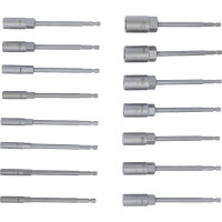 BGS 70147 Steckschlüssel-Einsatz-Satz, Sechskant | extra lang | Antrieb Außensechskant 6,3 mm (1/4") | für Bohrmaschinen | SW 5,5 - 19 mm | 15-tlg.