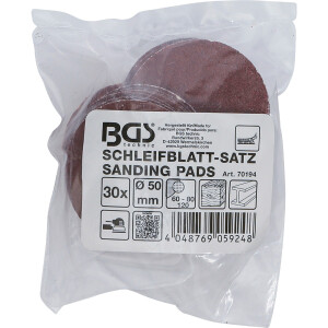 BGS 70194 Schleifblatt-Satz für Exzenterschleifer | Ø 50 mm | K 60 - 80 - 120 | 30-tlg.