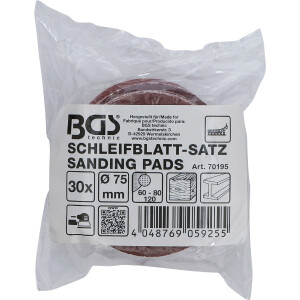 BGS 70195 Schleifblatt-Satz für Exzenterschleifer | Ø 75 mm | K 60 - 80 - 120 | 30-tlg.