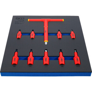 BGS 70216 Werkstattwageneinlage 2/3: VDE-Bit-Einsatz-Satz | Antrieb Innenvierkant 10 mm (3/8") / 12,5 mm (1/2") | Innensechskant 4 - 10 mm | 10-tlg.