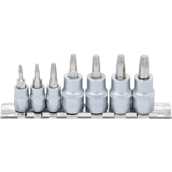 BGS 7098 Schraubenausdreher-Bit-Einsatz-Satz | Antrieb Innenvierkant 6,3 mm (1/4") / 10 mm (3/8") | für defektes T-Profil (für Torx) | T10 - T40 | 7-tlg.