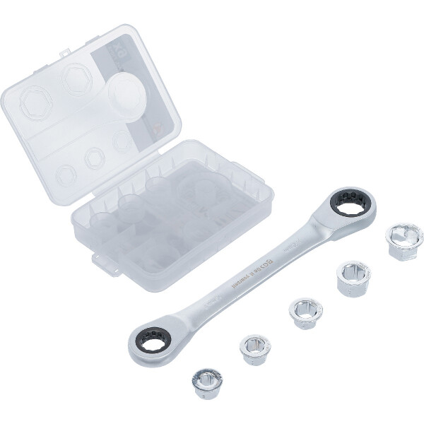 BGS Diy 71016 Ratschen-Ringschlüssel mit Adaptersatz | SW 8 - 19 mm | 6-tlg.