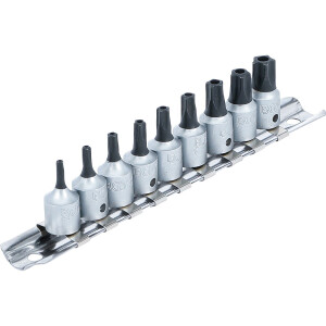 BGS 71020 Bit-Einsatz-Satz | Antrieb Innenvierkant 6,3 mm (1/4") | TS-Profil (für Torx Plus) mit Bohrung TS10 - TS50 | 9-tlg.