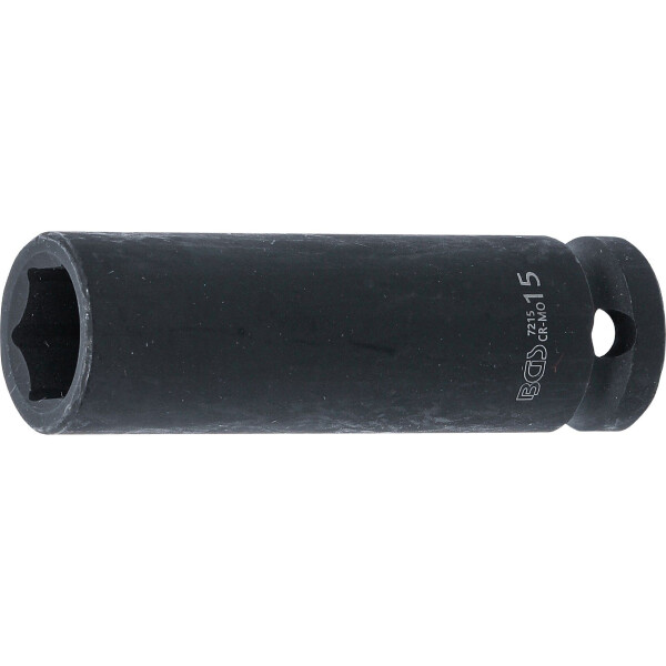 BGS 7215 Kraft-Steckschlüssel-Einsatz Sechskant, tief | Antrieb Innenvierkant 12,5 mm (1/2") | SW 15 mm