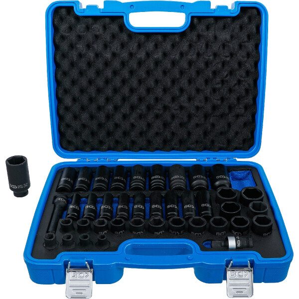 BGS 7280 Kraft-Steckschlüssel-Einsatz-Satz Sechskant | Antrieb Innenvierkant 12,5 mm (1/2") | SW 9 - 30 mm | 40-tlg.