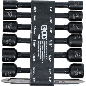 BGS 74423 Steckschlüssel-Einsatz-Satz Sechskant | Antrieb Außensechskant 6,3 mm (1/4") | für Bohrmaschinen | SW 1/4 - 1/2", 6 - 13 mm | 14-tlg.