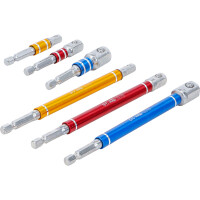 BGS 74424 Adapter-Satz für Bohrmaschinen | farbig | Antrieb Außensechskant 6,3 mm (1/4") | Abtrieb Außenvierkant 6,3 mm (1/4"), 10 mm (3/8"), 12,5 mm (1/2") | 75 - 150 mm | 6-tlg.