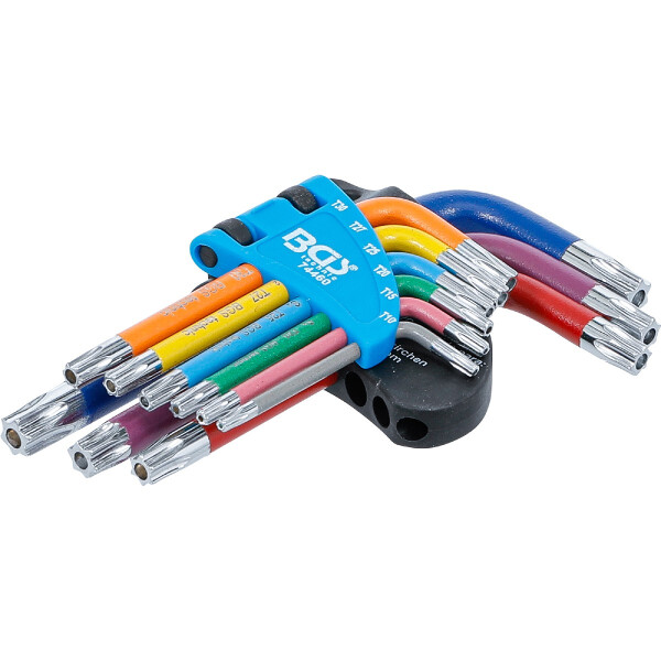 BGS 74460 Winkelschlüssel-Satz | Multicolour | kurz | T-Profil (für Torx) mit Bohrung T10 - T50 | 9-tlg.
