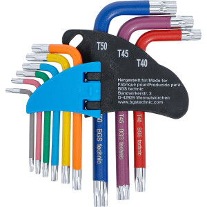 BGS 74460 Winkelschlüssel-Satz | Multicolour | kurz | T-Profil (für Torx) mit Bohrung T10 - T50 | 9-tlg.