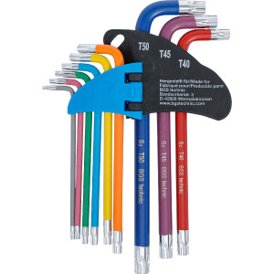 BGS 74461 Winkelschlüssel-Satz | Multicolour | T-Profil (für Torx) mit Bohrung T10 - T50 | 9-tlg.