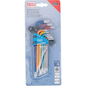 BGS 74461 Winkelschlüssel-Satz | Multicolour | T-Profil (für Torx) mit Bohrung T10 - T50 | 9-tlg.