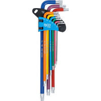 BGS 74462 Winkelschlüssel-Satz | Multicolour | extra lang | T-Profil (für Torx) mit Bohrung T10 - T50 | 9-tlg.