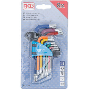 BGS 74463 Winkelschlüssel-Satz | Multicolour | kurz | T-Profil (für Torx) mit Bohrung und Kugelkopf T10 - T50 | 9-tlg.