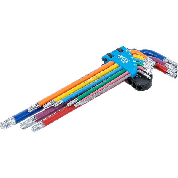 BGS 74465 Winkelschlüssel-Satz | Multicolour | extra lang | T-Profil (für Torx) mit Bohrung und Kugelkopf T10 - T50 | 9-tlg.