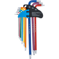 BGS 74468 Winkelschlüssel-Satz | Multicolour | extra lang | T-Profil (für Torx) mit Kugelkopf T10 - T50 | 9-tlg.