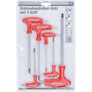 BGS Diy 7830 Schraubendreher-Satz mit T-Griff und seitlicher Klinge | T-Profil (für Torx) mit Bohrung T10 - T40 | 6-tlg.