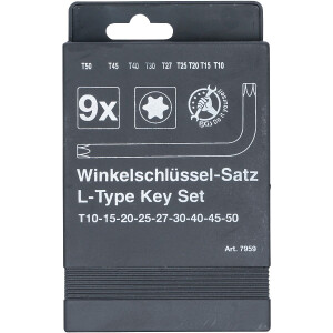 BGS Diy 7959 Winkelschlüssel-Satz | T-Profil (für Torx) T10 - T50 | 9-tlg.