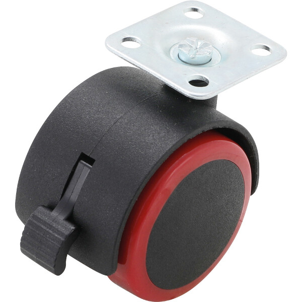 BGS Diy 80338 Lenk-Doppelrolle mit Bremse | rot/schwarz | 50 mm