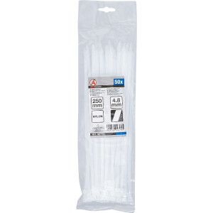 BGS Diy 80770 Kabelbinder-Sortiment | weiß | 4,8 x 250 mm | 50-tlg.