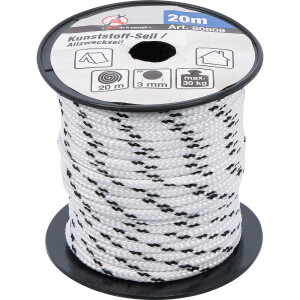 BGS Diy 80808 Kunststoff-Seil / Allzweckseil | 3 mm x 20 m | schwarz / weiß