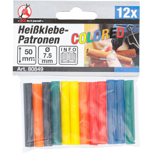 BGS Diy 80849 Heißklebe-Patronen | bunt | Ø 7,5 mm, 50 mm | 12-tlg.