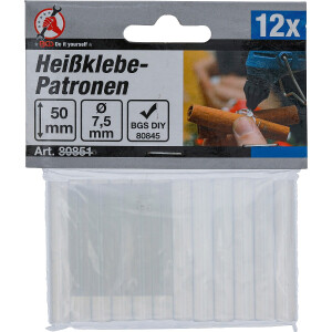 BGS Diy 80851 Heißklebe-Patronen | transparent | Ø 7,5 mm, 50 mm | 12-tlg.