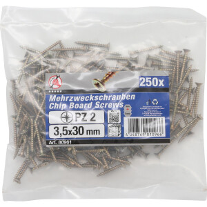 BGS Diy 80961 Mehrzweckschrauben | Kreuzschlitz PZ2 | 3,5 x 30 mm | 250 Stück