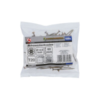 BGS Diy 80996 Mehrzweckschrauben | T-Profil (für Torx) T20 | 4,0 x 60 mm | 100 Stück