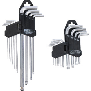 BGS Diy 822 Winkelschlüssel-Satz | lang | T-Profil (für Torx) T10 - T50 / Innensechskant 1,5 - 10 mm | 18-tlg.