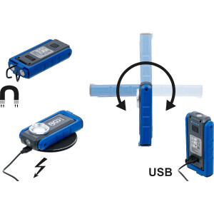 BGS 85348 COB-LED-Werkstattleuchte mit Magnet und Haken | klappbar | mit induktiver Ladefunktion