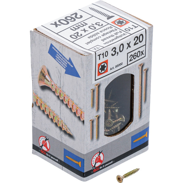 BGS Diy 88000 Mehrzweckschrauben | T-Profil (für Torx) T10 | 3,0 x 20 mm | 260 Stück