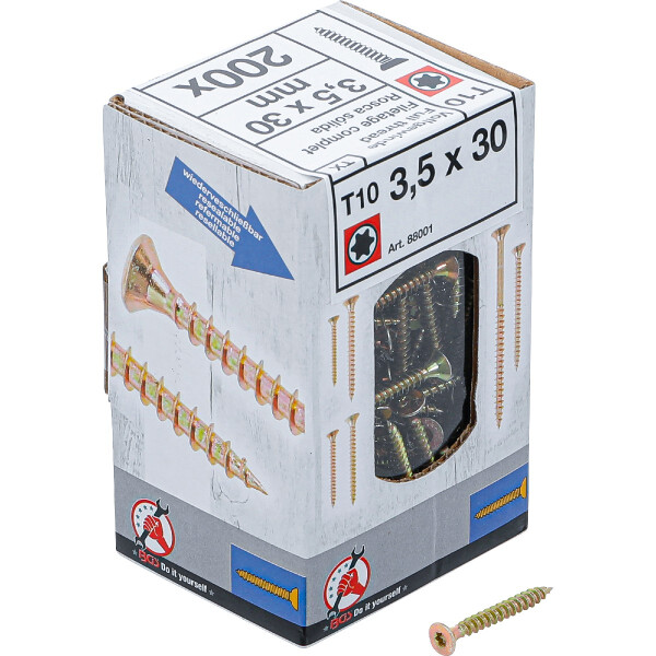 BGS Diy 88001 Mehrzweckschrauben | T-Profil (für Torx) T10 | 3,5 x 30 mm | 200 Stück