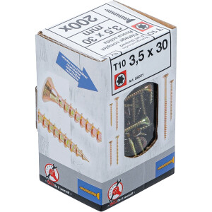 BGS Diy 88001 Mehrzweckschrauben | T-Profil (für Torx) T10 | 3,5 x 30 mm | 200 Stück
