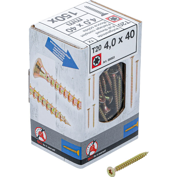 BGS Diy 88003 Mehrzweckschrauben | T-Profil (für Torx) T20 | 4,0 x 40 mm | 150 Stück