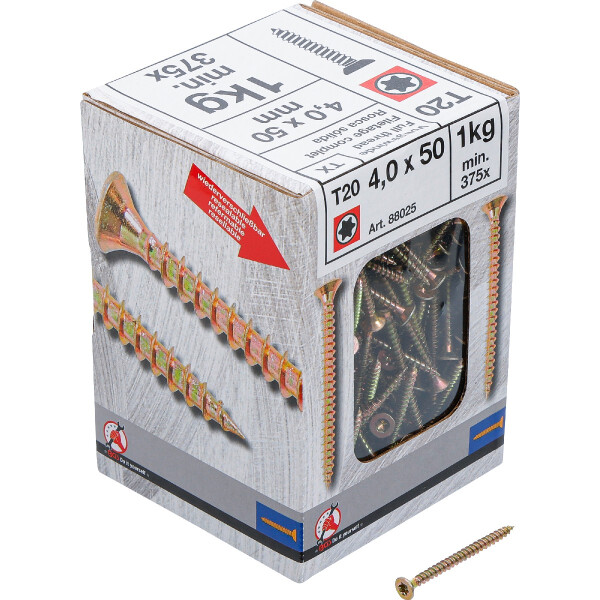 BGS Diy 88025 Mehrzweckschrauben | T-Profil ( für Torx) T20 | 4,0 x 50 mm | 1 kg / 375 Stück