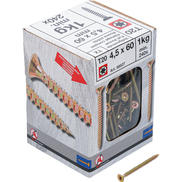 BGS Diy 88027 Mehrzweckschrauben | T-Profil ( für Torx) T20 | 4,0 x 60 mm | 1 kg / 240 Stück