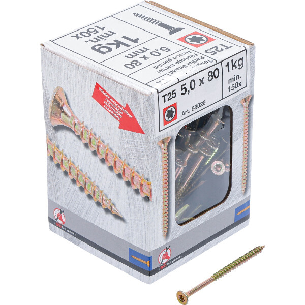 BGS Diy 88029 Mehrzweckschrauben | T-Profil ( für Torx) T25 | 5,0 x 80 mm | 1 kg / 150 Stück