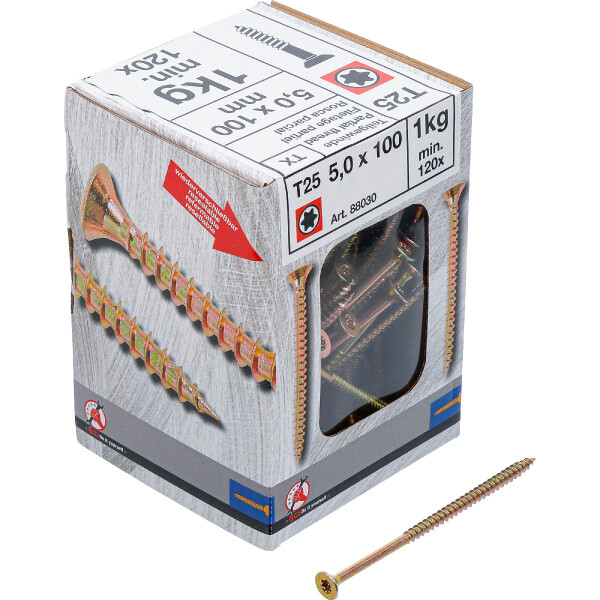 BGS Diy 88030 Mehrzweckschrauben | T-Profil ( für Torx) T25 | 5,0 x 100 mm | 1 kg / 120 Stück