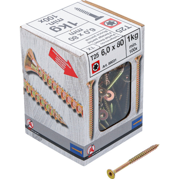 BGS Diy 88031 Mehrzweckschrauben | T-Profil ( für Torx) T25 | 6,0 x 80 mm | 1 kg / 100 Stück
