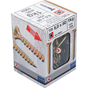 BGS Diy 88031 Mehrzweckschrauben | T-Profil ( für Torx) T25 | 6,0 x 80 mm | 1 kg / 100 Stück