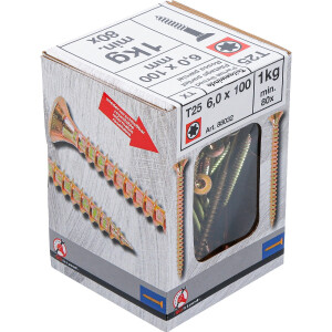 BGS Diy 88032 Mehrzweckschrauben | T-Profil ( für Torx) T25 | 6,0 x 100 mm | 1 kg / 80 Stück