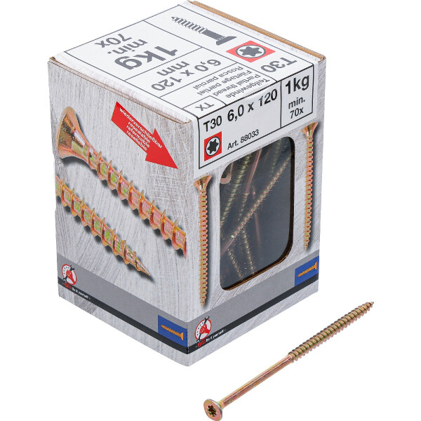 BGS Diy 88033 Mehrzweckschrauben | T-Profil ( für Torx) T30 | 6,0 x 120 mm | 1 kg / 70 Stück