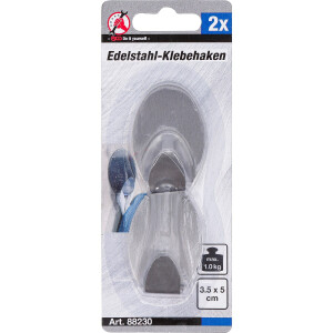 BGS Diy 88230 Edelstahl-Klebehaken | 35 x 50 mm | 1,0 kg | 2-tlg.