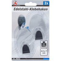 BGS Diy 88232 Edelstahl-Klebehaken | 45 x 70 mm | 1,5 kg | 2-tlg.