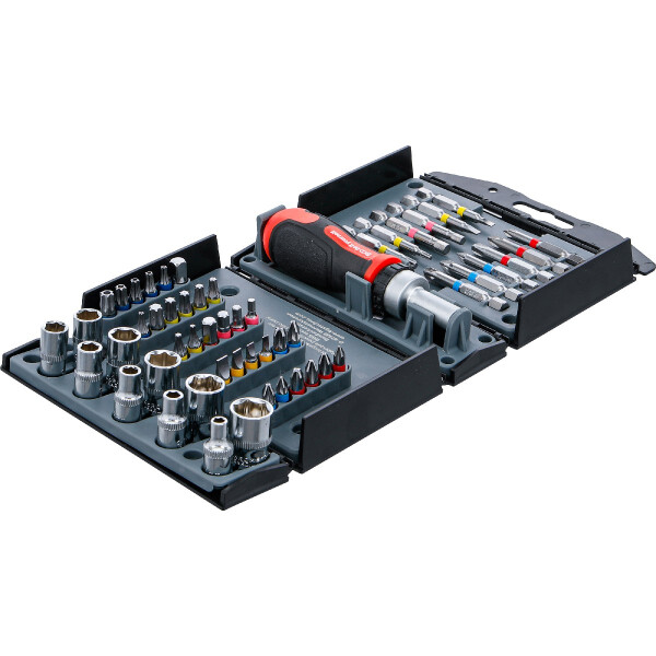 BGS Diy 90105 Bit-/Steckschlüssel-Einsatz-Satz | mit Ratschen-Drehgriff für Bits, umschaltbar | 53-tlg.