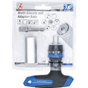 BGS Diy 92540 Multi-Einsatz mit Adapter-Satz | mit Ratschen-T-Griff, umschaltbar | 3-tlg.