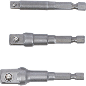 BGS 9685 Adapter-Satz für Bohrmaschinen | Außensechskant Antrieb 6,3 mm (1/4") | Abtrieb Außenvierkant 6,3 mm (1/4"), 10 mm (3/8"), 12,5 mm (1/2") | 3-tlg.