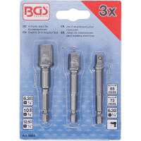 BGS 9685 Adapter-Satz für Bohrmaschinen | Außensechskant Antrieb 6,3 mm (1/4") | Abtrieb Außenvierkant 6,3 mm (1/4"), 10 mm (3/8"), 12,5 mm (1/2") | 3-tlg.